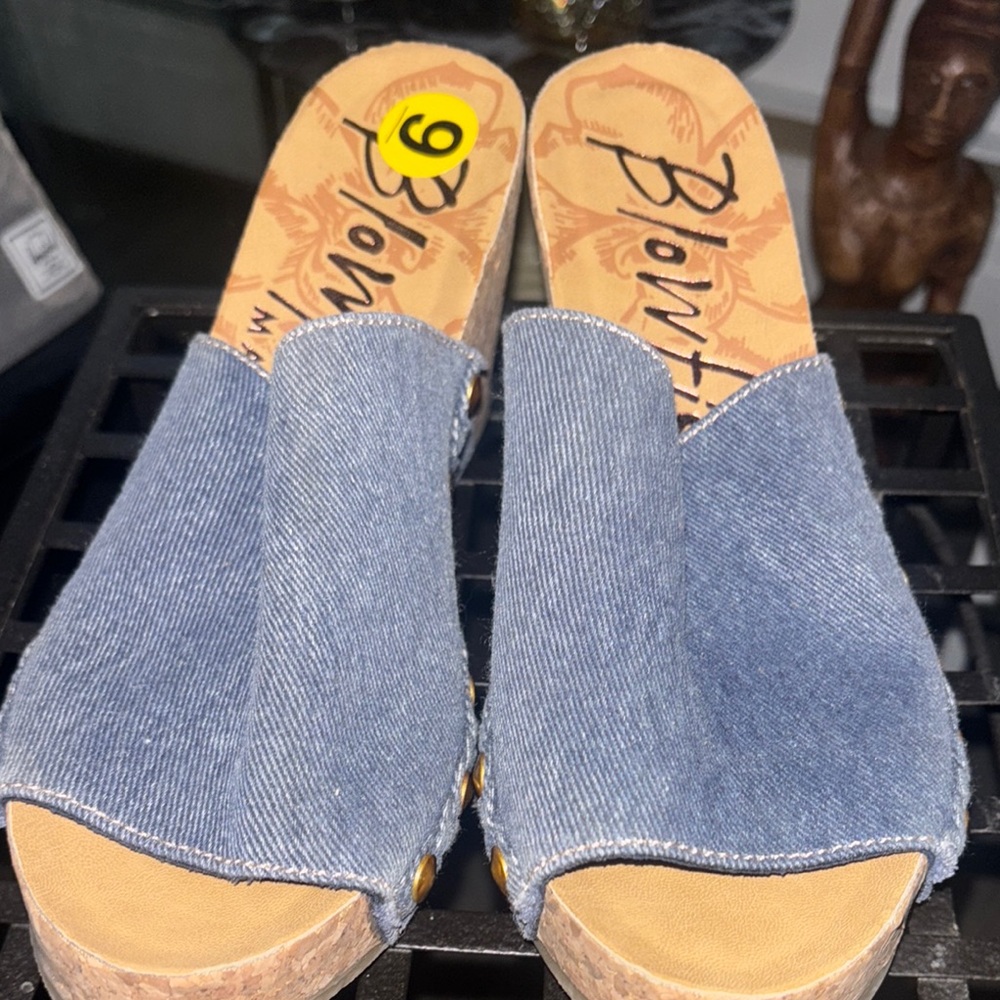 Blowfish Blue Mules with Cork Sole
